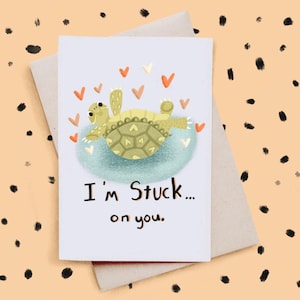 Tarjeta de San Valentín con tortuga atrapada