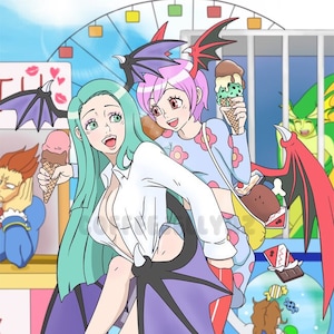 Darkstalkers Morrigan and Lilith Carnival  11x17 Print!