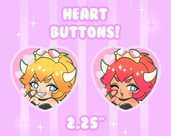 Bowsette Heart Pin Buttons!