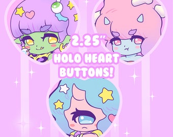 Monster Girls Holo Heart Pin Buttons!