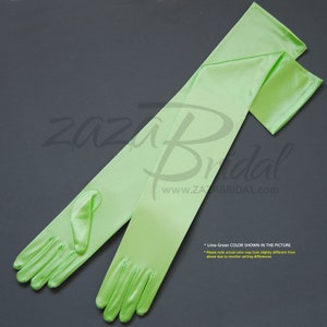 Gants de costume longs en satin extensible brillant de 23,5 po. Longueur opéra 16BL