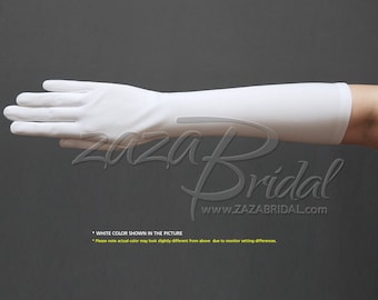 15.5″ Long Stretch Dull Matte Satin Dress Gloves Below-the-Elbow Length/No Shine