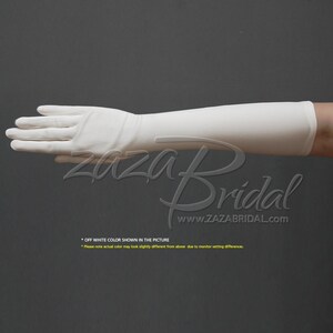 May include: A pair of off-white long satin gloves.  * OFF WHITE COLOR SHOWN IN THE PICTURE *Please note actual color may look slightly different from above due to monitor setting differences.