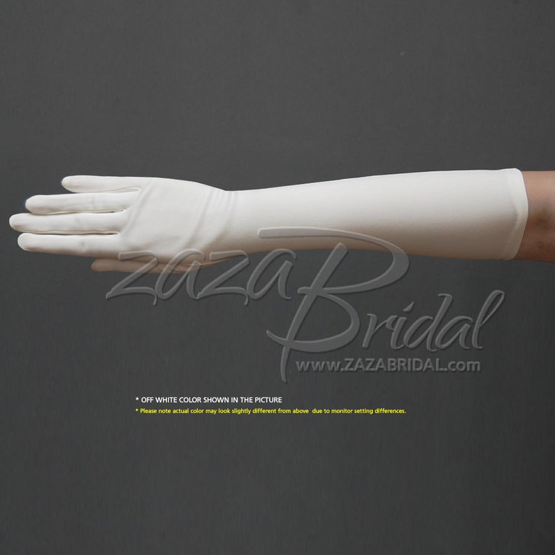 May include: A pair of off-white long satin gloves.  * OFF WHITE COLOR SHOWN IN THE PICTURE *Please note actual color may look slightly different from above due to monitor setting differences.