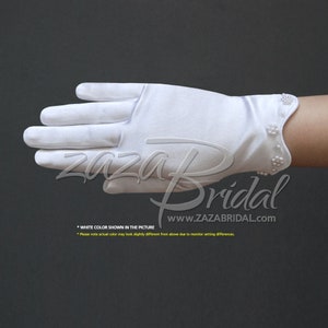 Girl’s Satin Gloves with Scalloped trim & Pearl Accents
