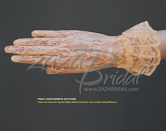 Flower Pattern Women’s Lace Gloves with Ruffle Wrist Length