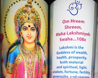 Lakshmi Goddess of Wealth Mantra Meditation Candle embellished with Swarovski Crystals #1