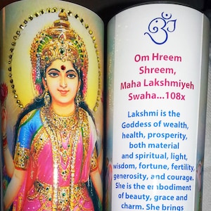 Vela de meditación con mantra de la diosa de la riqueza Lakshmi adornada con cristales de Swarovski n.º 1