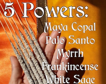 5 Powers Incense! To Purify, Protect and Bless! Maya Copal, Palo Santo, Myrrh, Frankincense & White Sage.