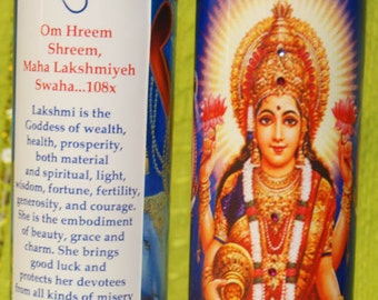 Lakshmi Goddess of Wealth Mantra Meditation Candle embellished with Swarovski Crystals
