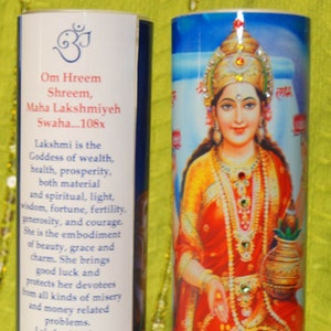 Lakshmi Goddess of Wealth Mantra Meditation Candle embellished with Swarovski Crystals