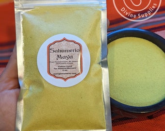 May include: A silver pouch containing yellow sand labeled "Sahumerio Maya" for protection, blessings, and purification. The sand is for incense burners and is 4 oz.