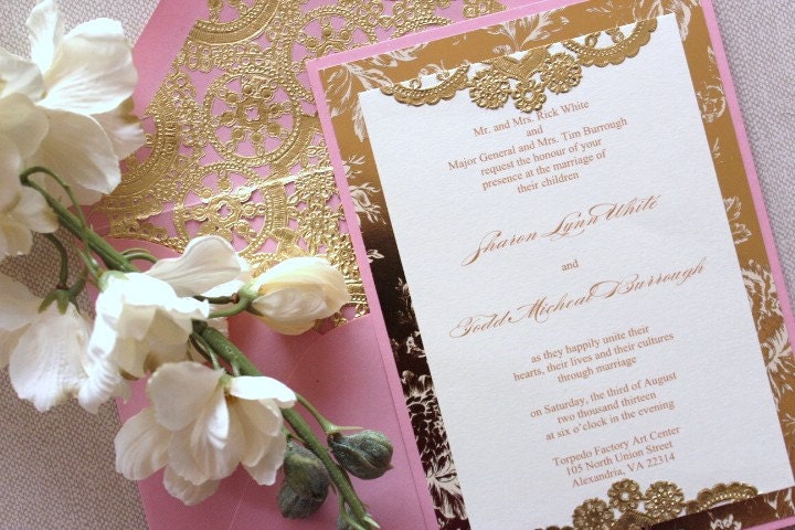 Price reduced Wedding Invitations Vintage Gold and Pink | Etsy