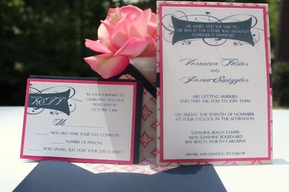 Navy And Hot Pink Wedding Invitations 6