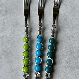 Beaded Pickle & Olive Fork, Handcrafted Serveware, Charcuterie and Appetizer Accessory, Multiple Color Options