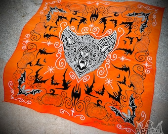 Halloween Bat and Pumpkins  Dark Western Bandana