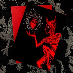 Tarjeta de felicitación del día de San Valentín con un diablo con corazón