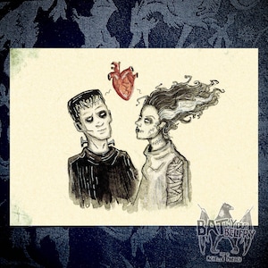 Frankenstein&#39;s Monster and Bride of Frankenstein Fine Art Print