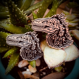 Clever Girl Velociraptor Skull Enamel Pins