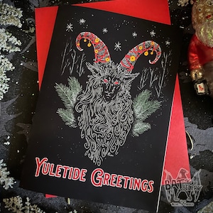 Ciemna kartka z życzeniami Yule Goat