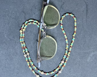 Boho Picasso & Brown Chrysanthemum Bead Eyeglass or Mask Lanyard