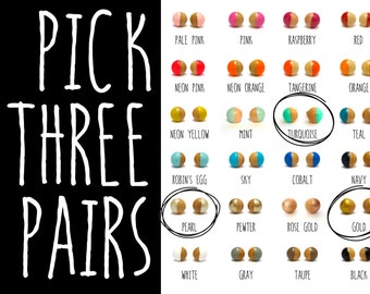 Tiny earrings, button post earrings, little studs, colorful earrings, pick any 3, gift for her
