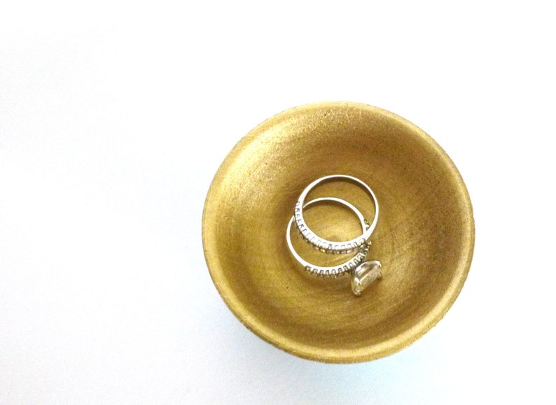 Cream and gold wood dish, jewelry dish, ring cup, mini jewelry holder, engagement gift, bridal gift, small ring storage image 3