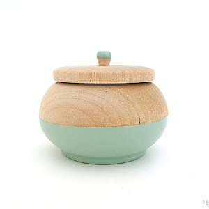 Jewelry box, mint green wooden box, tiny box, round wood box, painted wood box, stocking stuffer, gift for her image 1