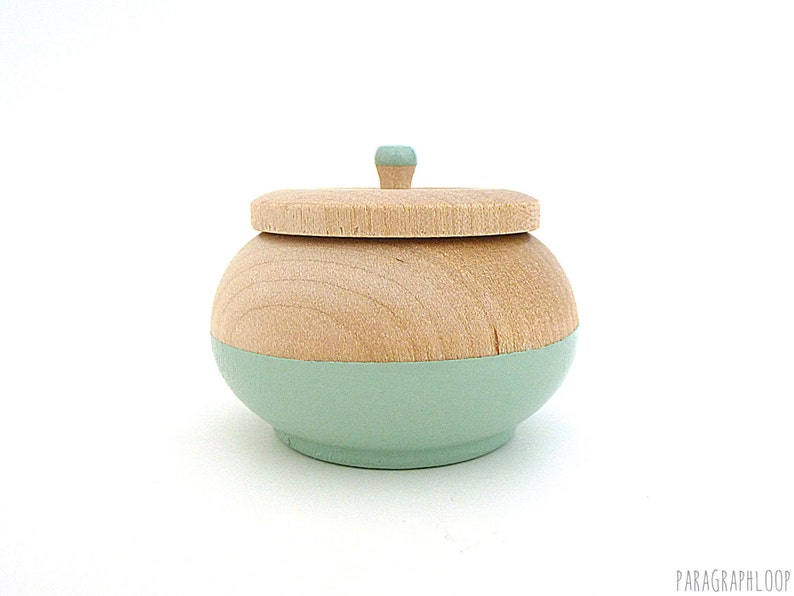 Jewelry box, mint green wooden box, tiny box, round wood box, painted wood box, stocking stuffer, gift for her image 1