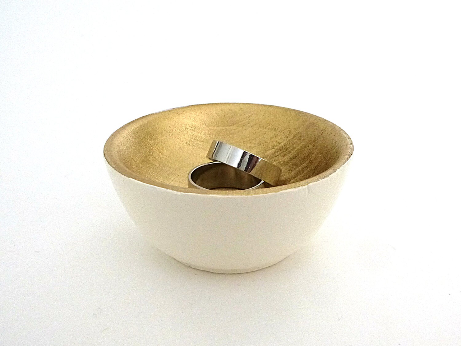 Cream and Gold Wood Dish Jewelry Dish Ring Cup Mini Jewelry Etsy