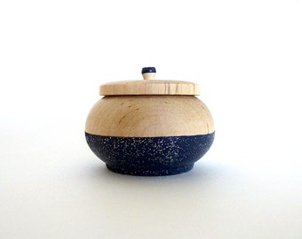 Navy blue and silver glitter wooden box, tiny wood box, celestial decor, night sky, gift for her, stocking stuffer