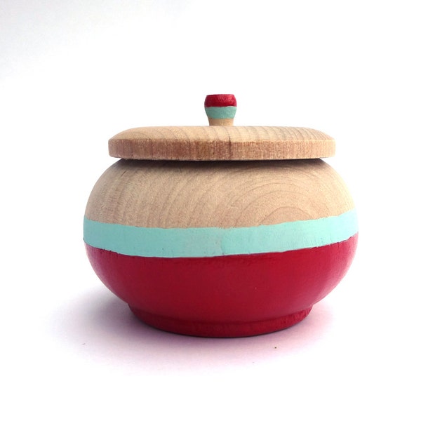 Red and blue jewelry box, colorblock wood jewelry box, tiny trinket box, one of a kind, OOAK