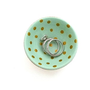 Mint green and gold dots wood dish, jewelry dish, ring cup, mini jewelry holder, spring decor, mother's day gift image 2