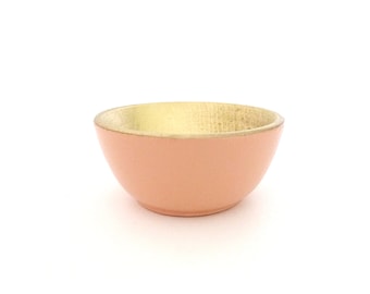 Peach and gold wood dish, jewelry dish, ring cup, mini jewelry holder, gift for her, pastel home decor, engagement gift