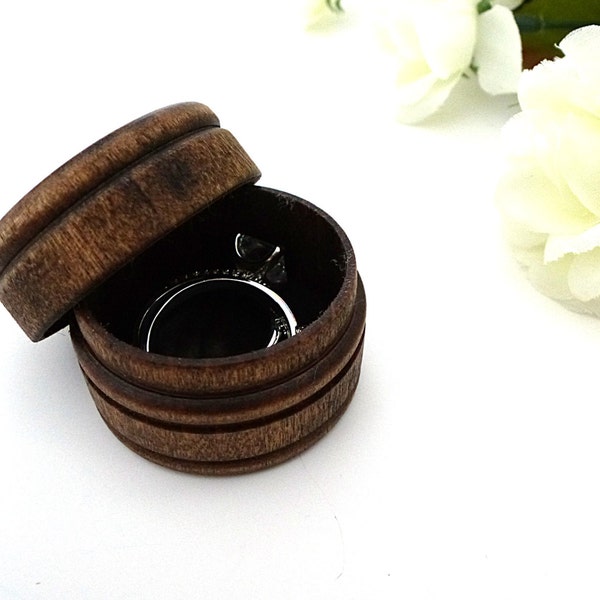 Wood ring box, ring bearer box, keepsake ring box, dark walnut wood box, rustic wedding, round box, country wedding, alternative
