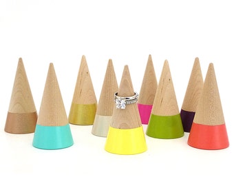 Ring cone, wood ring cone, pick your color, unique ring storage, painted wood decor, jewelry display, ring holder, gift under 15