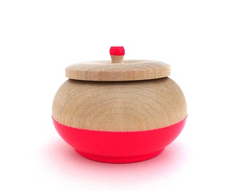 Neon pink jewelry box, wood jewelry box, tiny box, round wood box, neon home decor, gift under 15, stocking stuffer