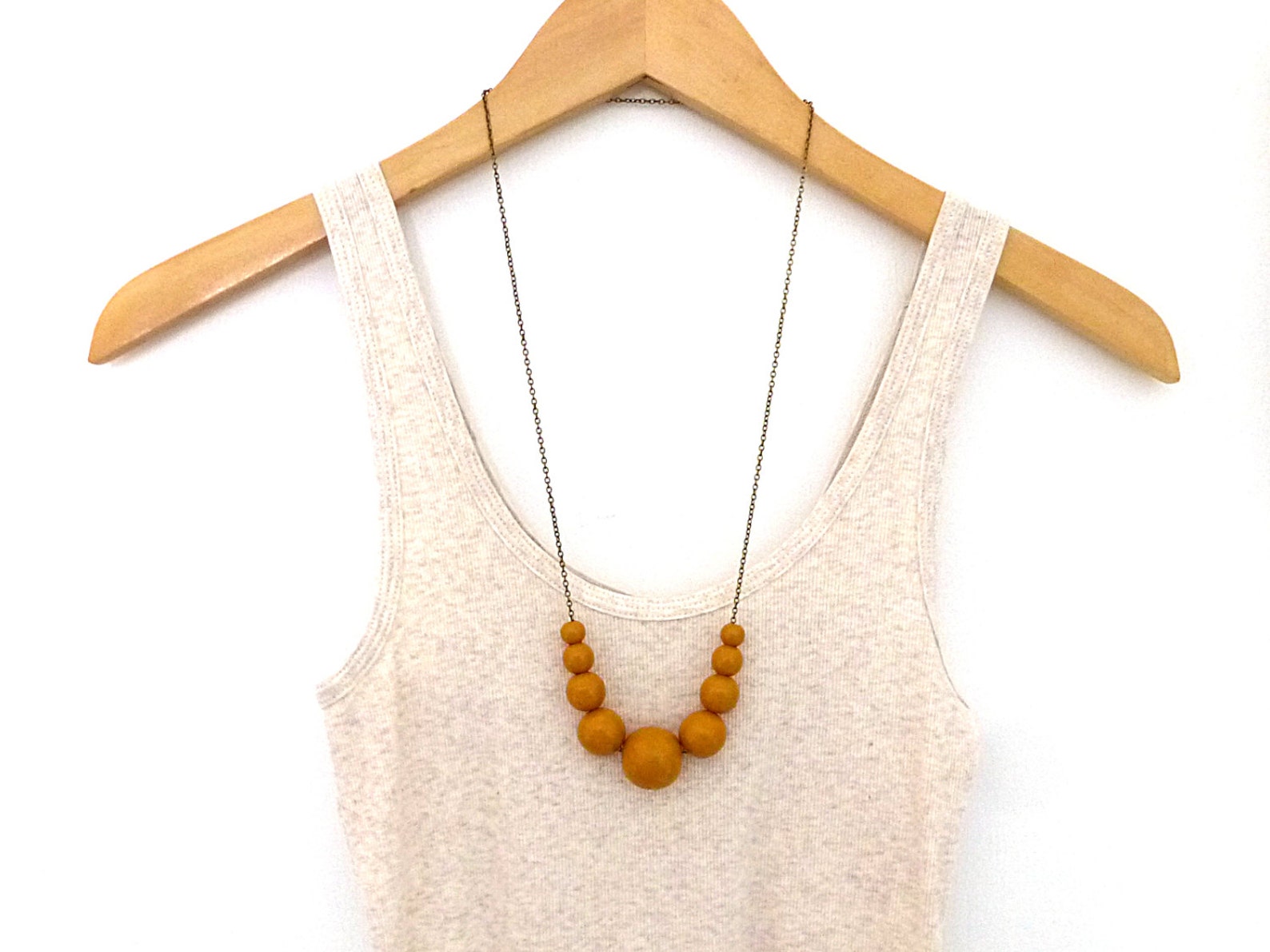 Mustard Yellow Necklace Graduated Wood Bead Necklace Beaded Etsy
