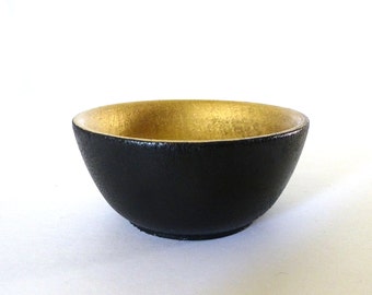 Black and gold wood dish, jewelry dish, ring cup, mini jewelry holder, metallic gold and wood
