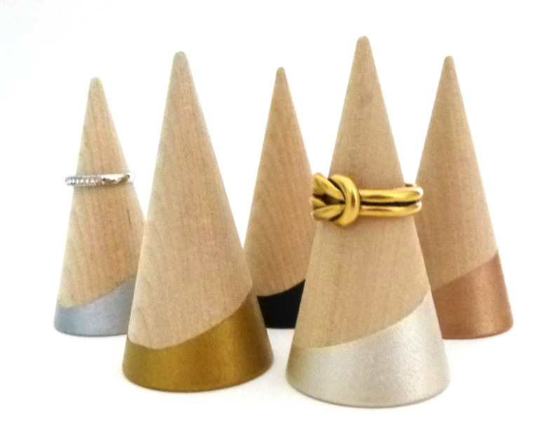 Ring cone, wood ring cone, pick your color, unique ring storage, painted wood decor, jewelry display, ring holder, gift under 15 image 7