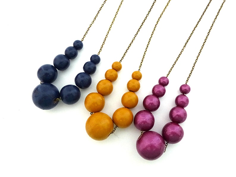 Navy blue necklace, graduated wood bead necklace, beaded necklace, mom necklace, fall jewelry, simple necklace, colored bead necklace image 5