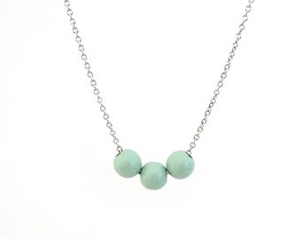 Mint green wood bead necklace, natural jewelry, spring jewelry, pastel wood jewelry, simple necklace