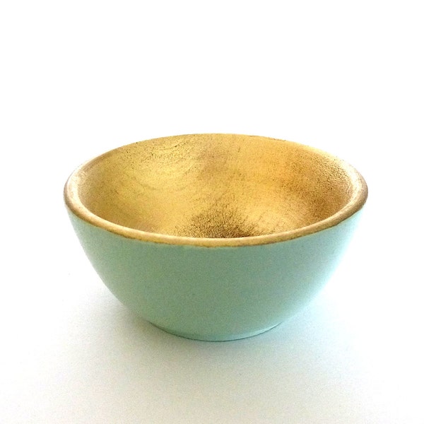 Mint green and gold wood dish, jewelry dish, ring cup, mini jewelry holder