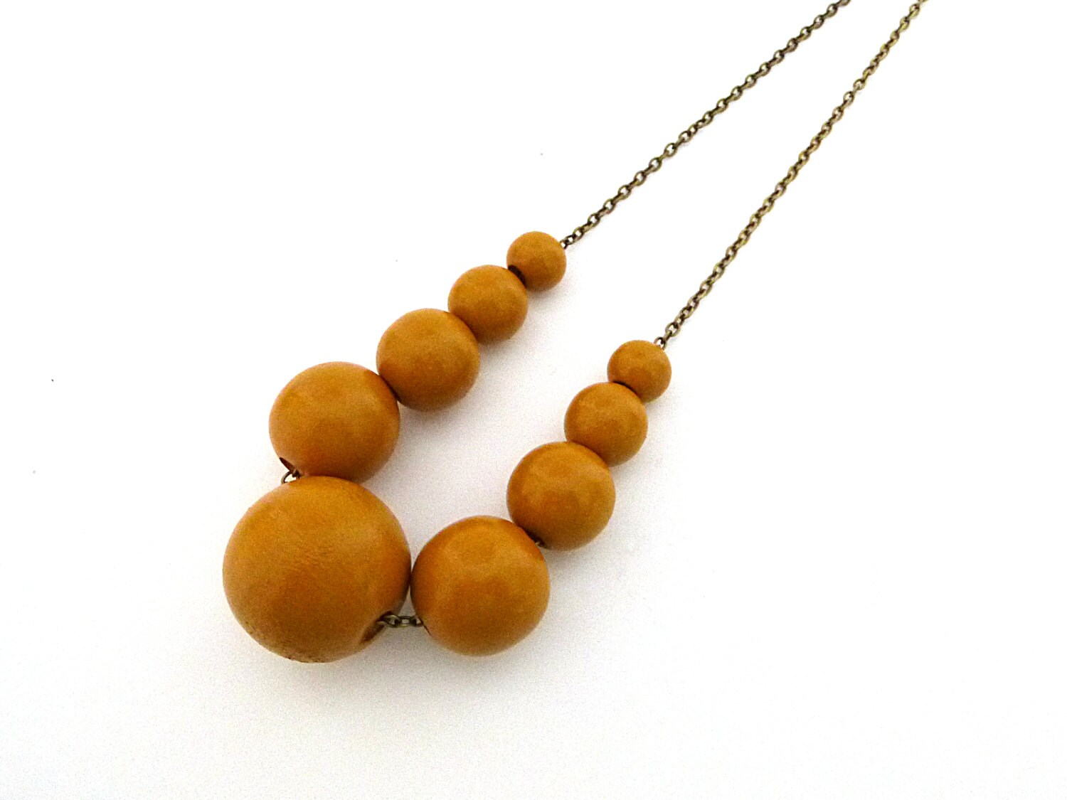 Mustard Yellow Necklace Graduated Wood Bead Necklace Beaded Etsy