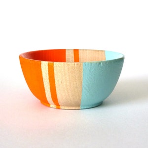 Neon orange and blue wood dish, jewelry dish, ring cup, mini jewelry holder, wedding ring bowl, engagement gift, tiny ring dish image 2