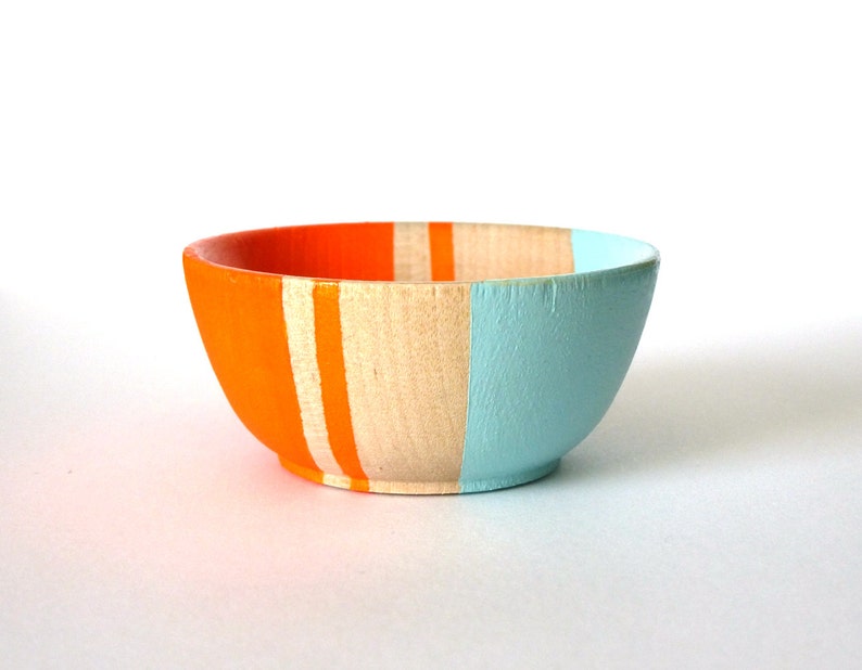 Neon orange and blue wood dish, jewelry dish, ring cup, mini jewelry holder, wedding ring bowl, engagement gift, tiny ring dish image 2