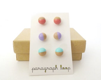 Peach, lavender and mint green earring set, button post earrings, little studs, colorful earrings, gift for her