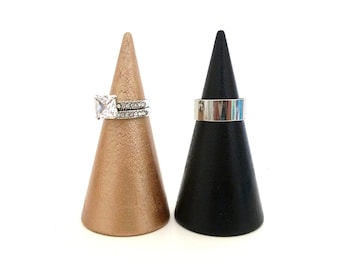 Wood ring cone, set of two, his and hers, wedding ring display, unique ring storage, bridal shower gift, wedding gift, anniversary gift