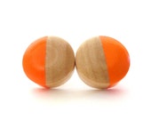 Neon orange earrings, wood button earrings, neon orange posts, neon orange studs, bright earrings, fluorescent earrings, statement earrings
