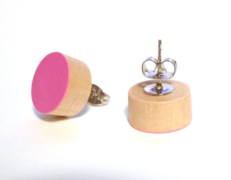 Colorful stud earrings, round earrings, little studs, neutral earrings, simple earrings, gift for her, wood studs, wood earrings image 3